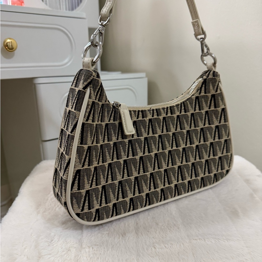 Mango Beige and Black Patterned Shoulder Bag